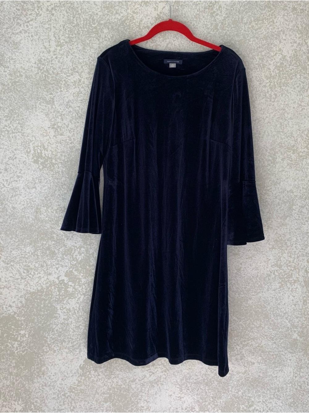 Tommy Hilfiger Navy Blue Velvet‎ Bell Sleeve Shift Dress Size 12